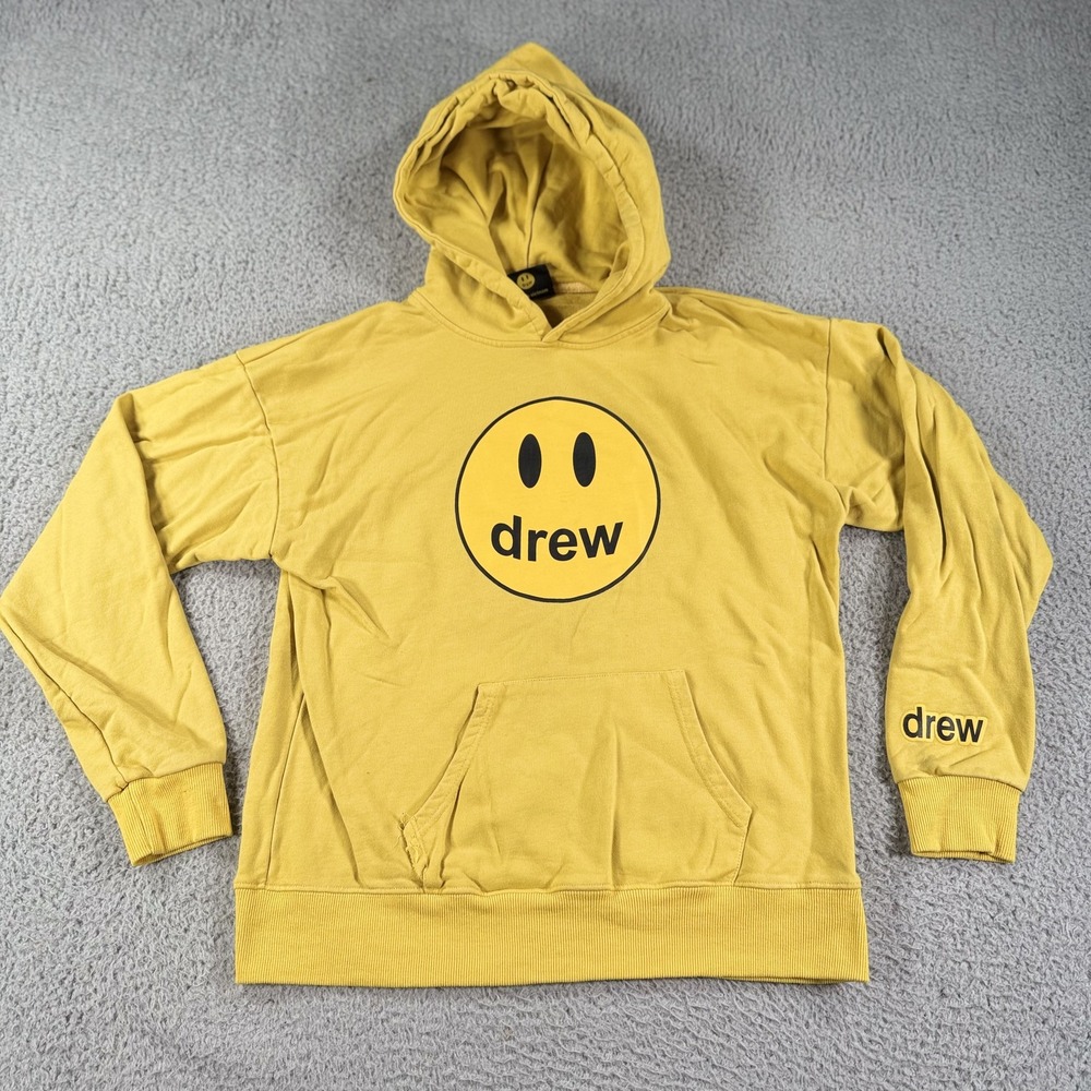 Drew House Hoodie‎ Mens Medium Yellow Smiley Face Pullover Sweatshirt Streetwear